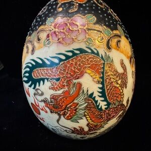 Large Hand Painted Moriage Ceramic Egg with Dragon Design Made in China